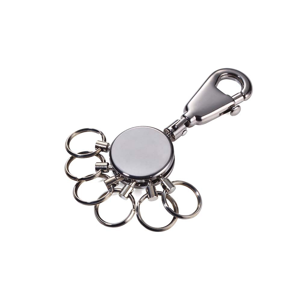 TROIKA Germany Keyring with Clip and 6 Rings | Black Chrome