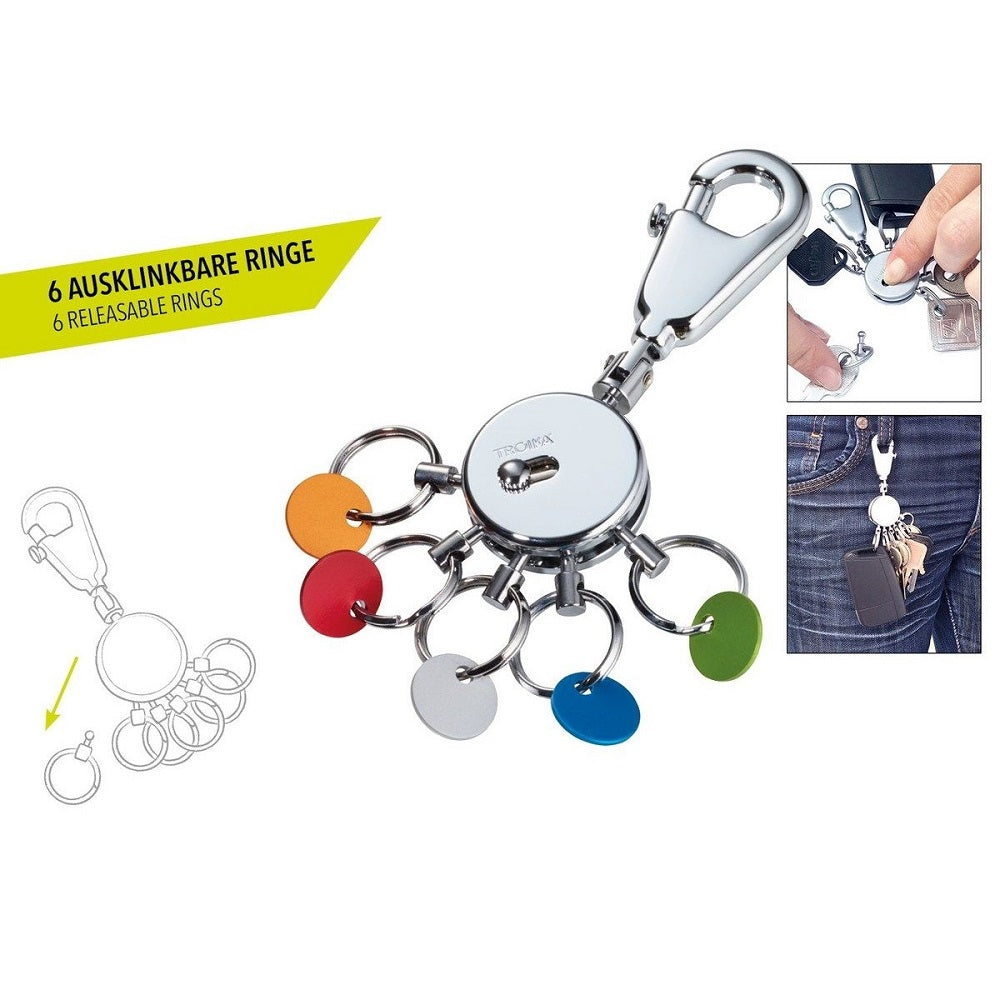 TROIKA Germany Keyring with Clip and 5 Rings, Patent Colour – Shiny