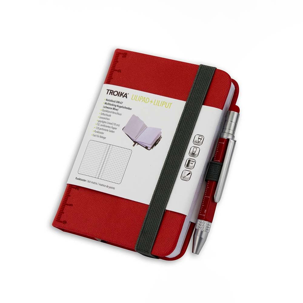 TROIKA Notepad DIN A7 with Multitasking Ballpoint Pen LILIPAD+LILIPUT Red