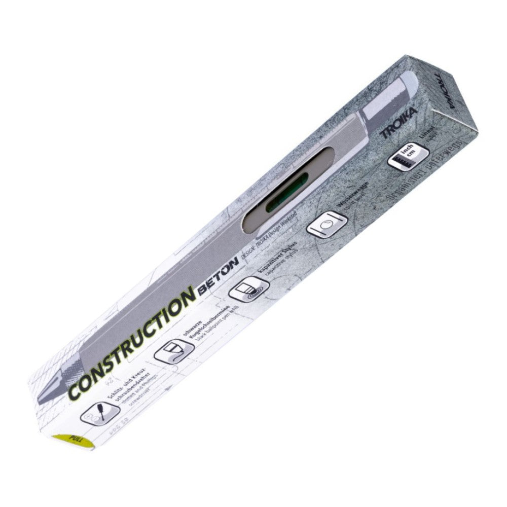TROIKA Ballpoint Pen Mini Tool: Pen, Ruler, Screwdrivers, Spirit Level, Stylus: Concrete Grey