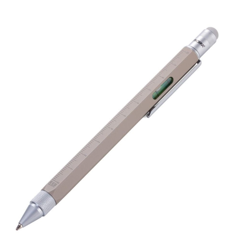 TROIKA Ballpoint Pen Mini Tool: Pen, Ruler, Screwdrivers, Spirit Level, Stylus: Concrete Grey