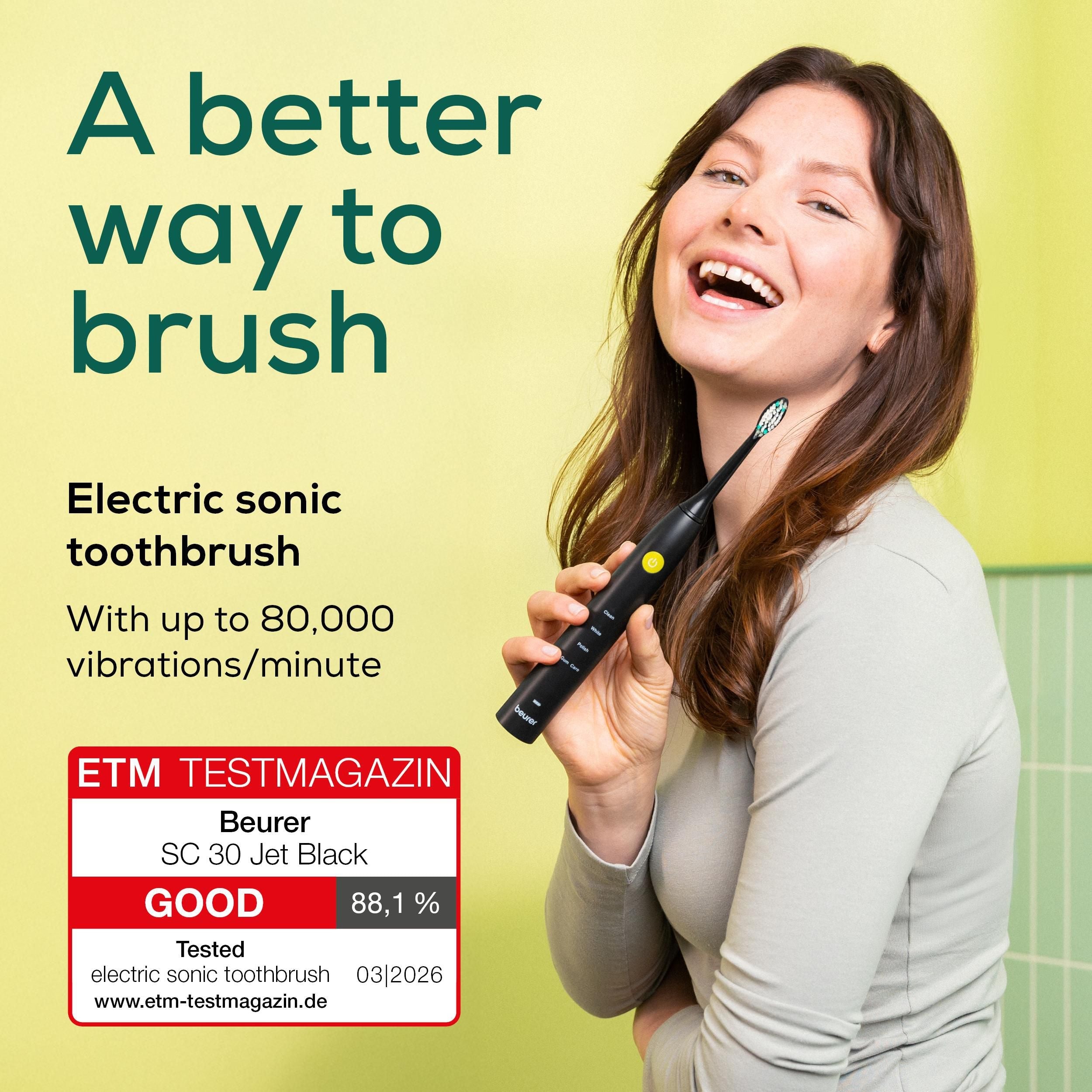 Beurer SC 30 Electric Toothbrush | Sonic Technology for Healthy Teeth & Gums | Eco-Friendly | Jet Black