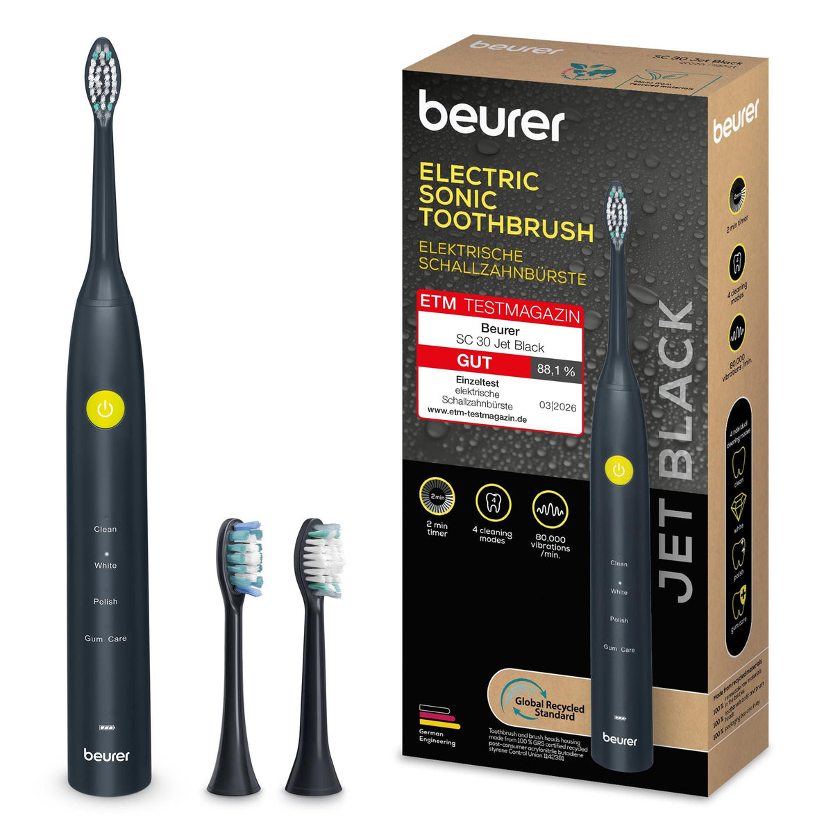 Beurer SC 30 Electric Toothbrush | Sonic Technology for Healthy Teeth & Gums | Eco-Friendly | Jet Black
