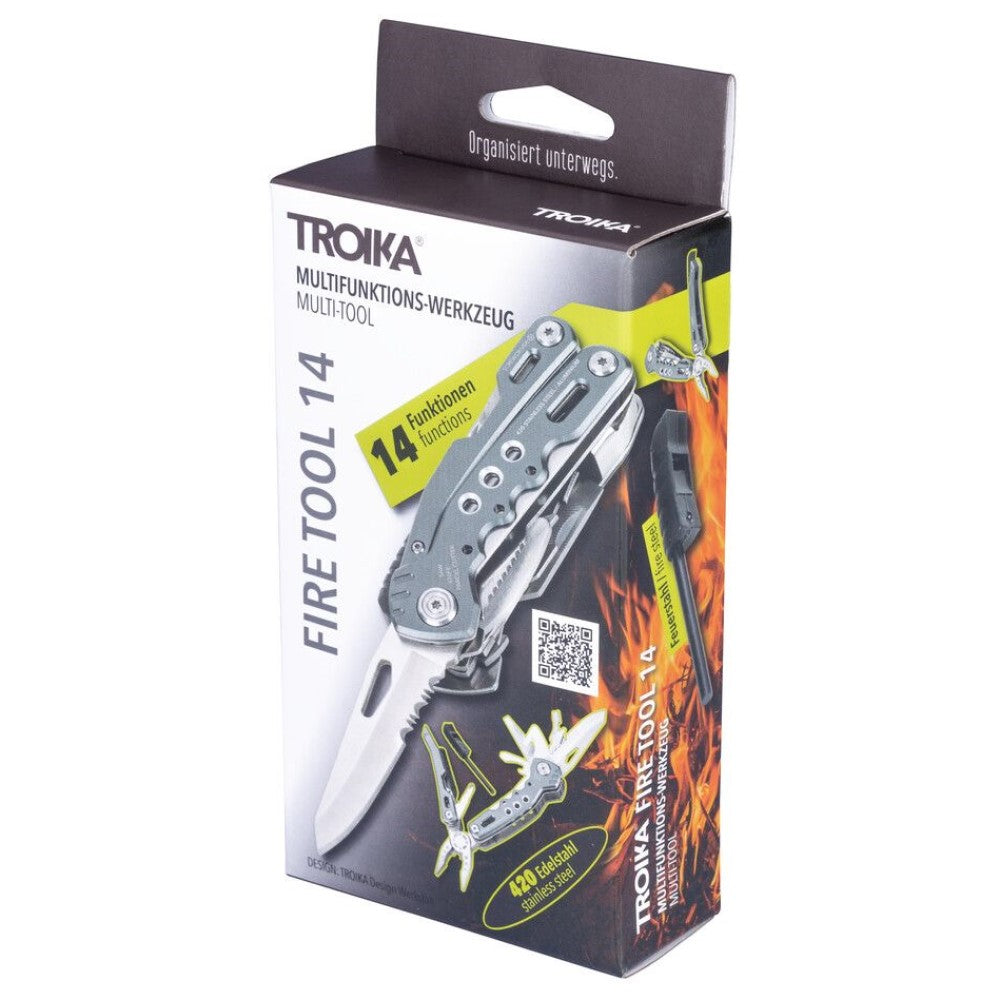 TROIKA Multi-Tool with 14 Functions including Whistle & Fire Steel: For Outdoor & Survival Trips TOL45/GY