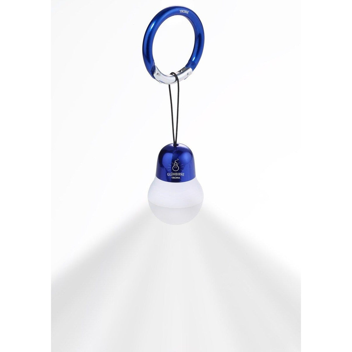 TROIKA light bulb bag light in dark blue hanging and lit