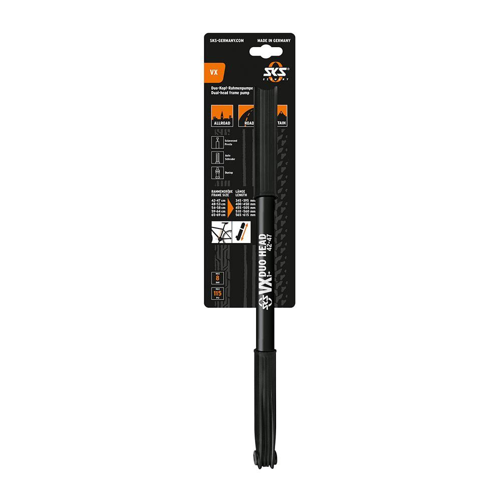 SKS Bicycle Frame Pump with Dual Head for all Valves VX Compressor-1 395mm Black