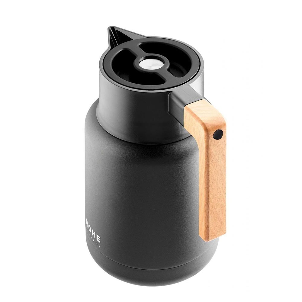 ROHE Thermos Vacuum Flask with Wood Handle "Isidor" 1.4L - Black