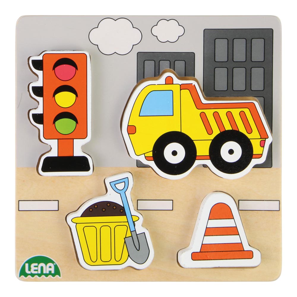 LENA Wooden Puzzle for Children 18 Months Up: Construction Dump Truck