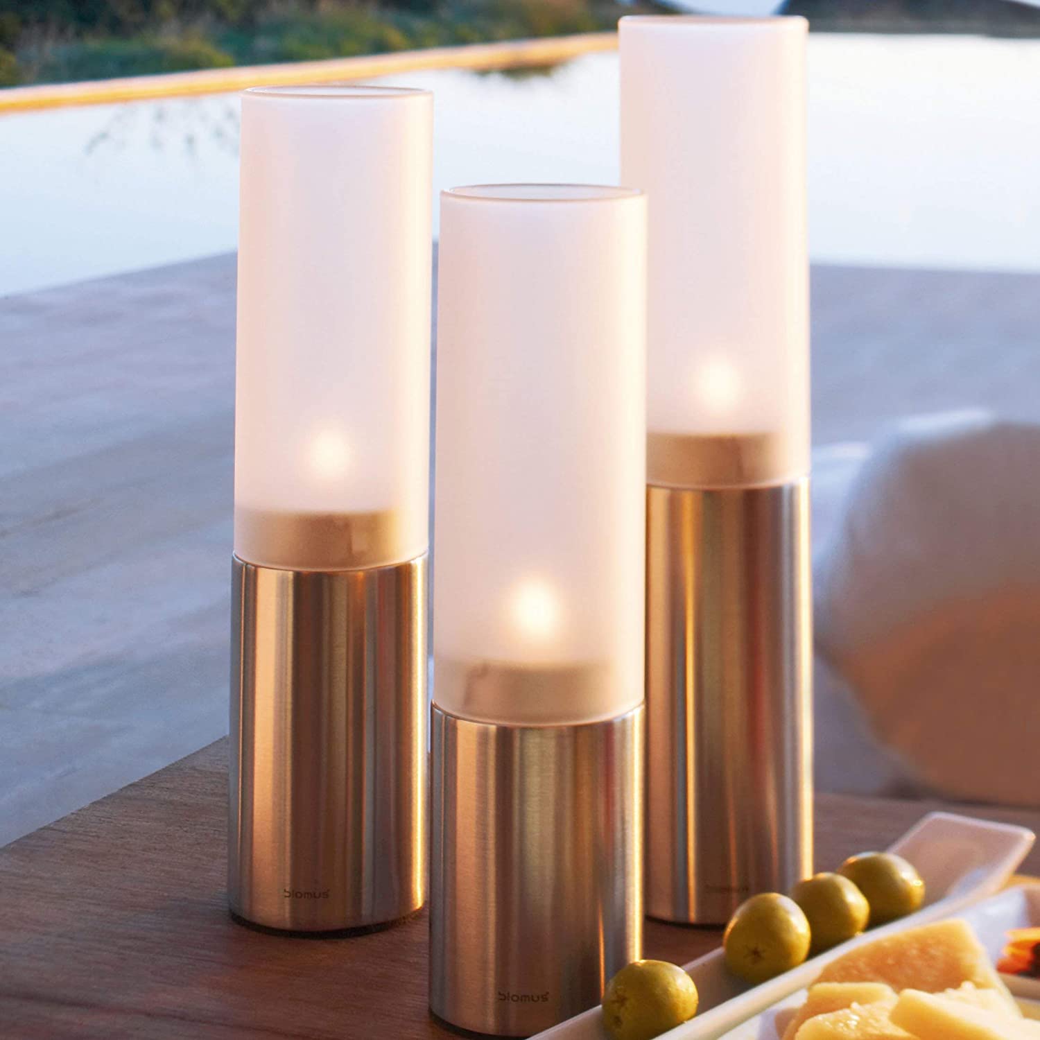 Blomus Tealight Holders: Matt Stainless-Steel with Frosted Glass FARO 3 Pcs