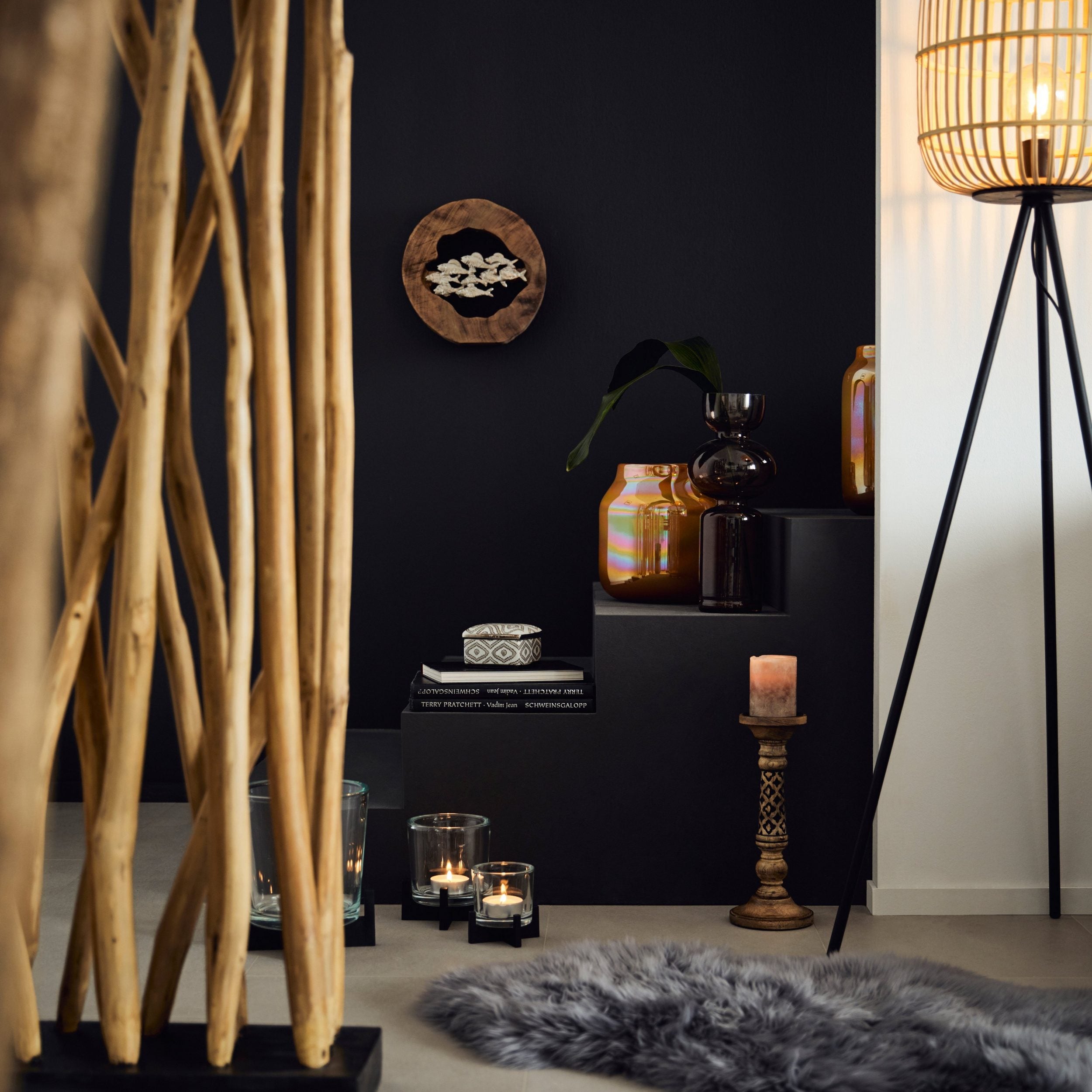 Blomus Candle Holder: Glass on Black Steel Base S NERO 11cm