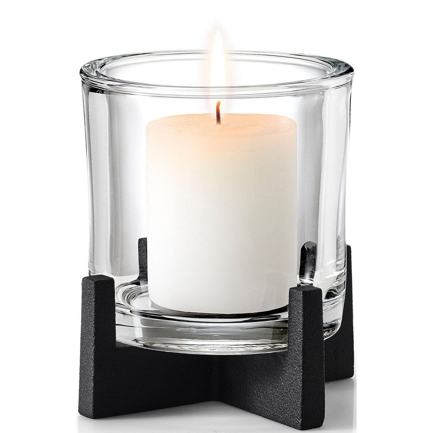 Blomus Candle Holder: Glass on Black Steel Base M NERO 15cm