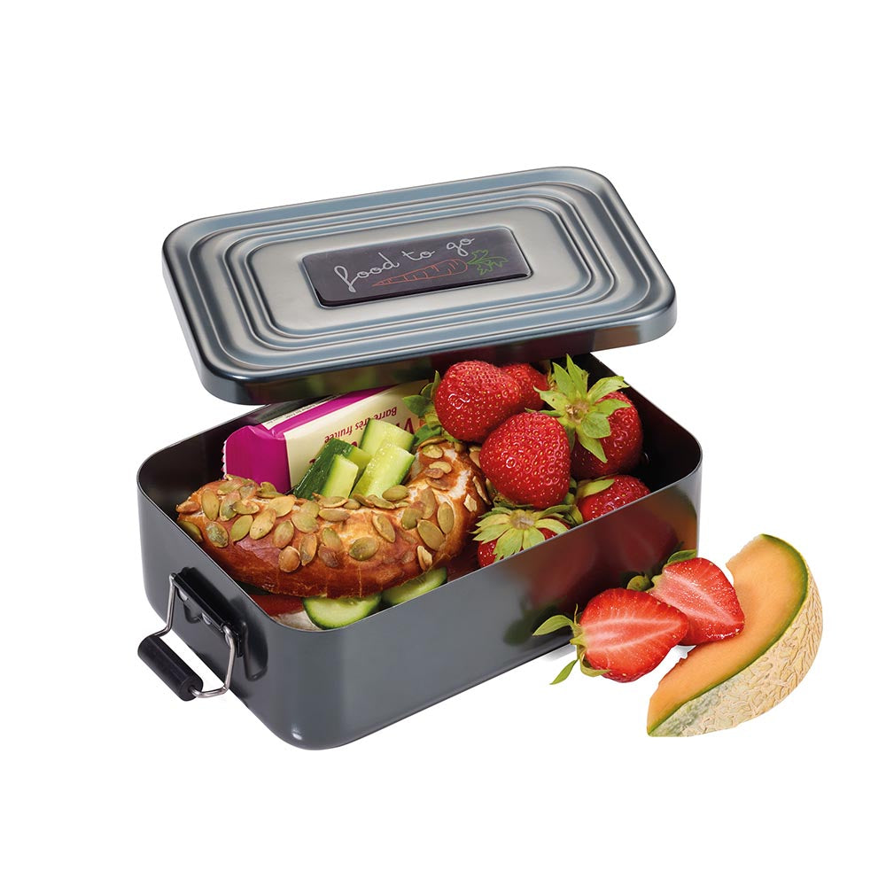 TROIKA Lunchbox with Clip-Lock and Food To Go Motif – Aluminium