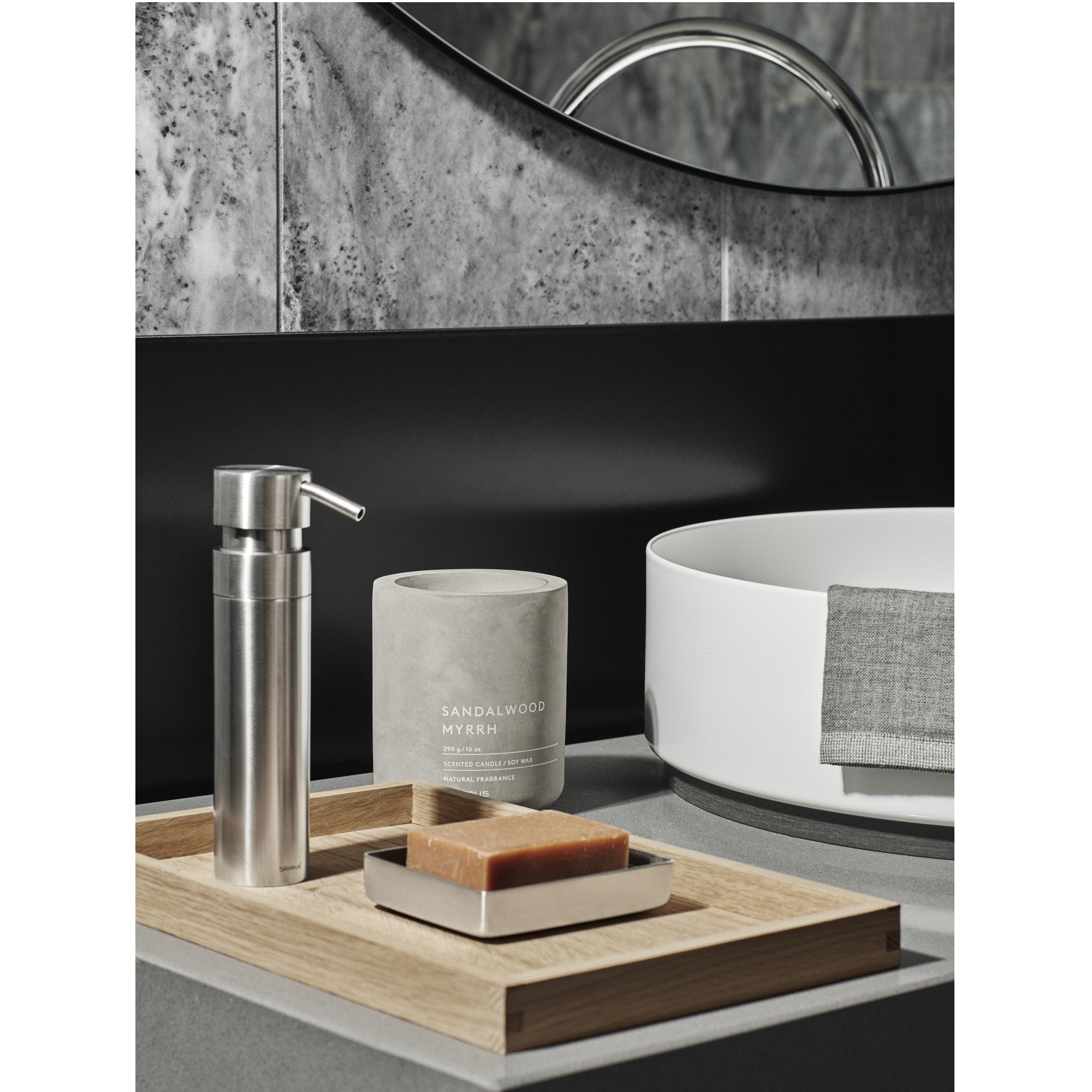 Blomus Scented Candle: Verbena Lime in Plum Concrete Container FRAGA 9cm