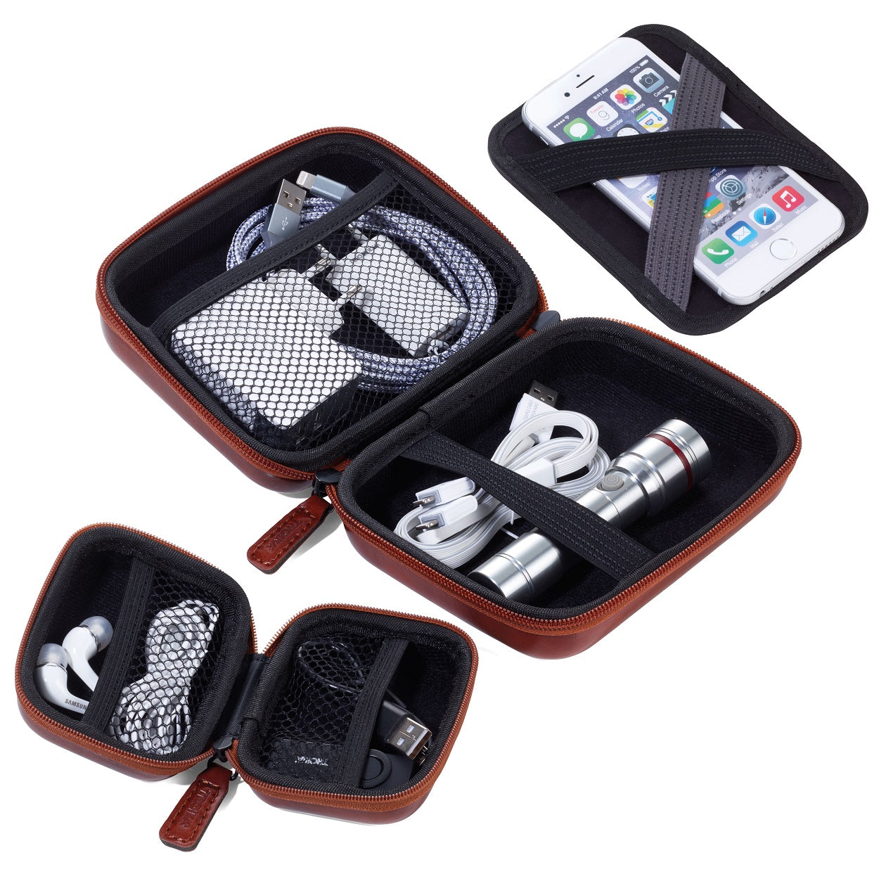 TROIKA Protective Organiser Cases with Zip ONPACK Brown-Set of 2