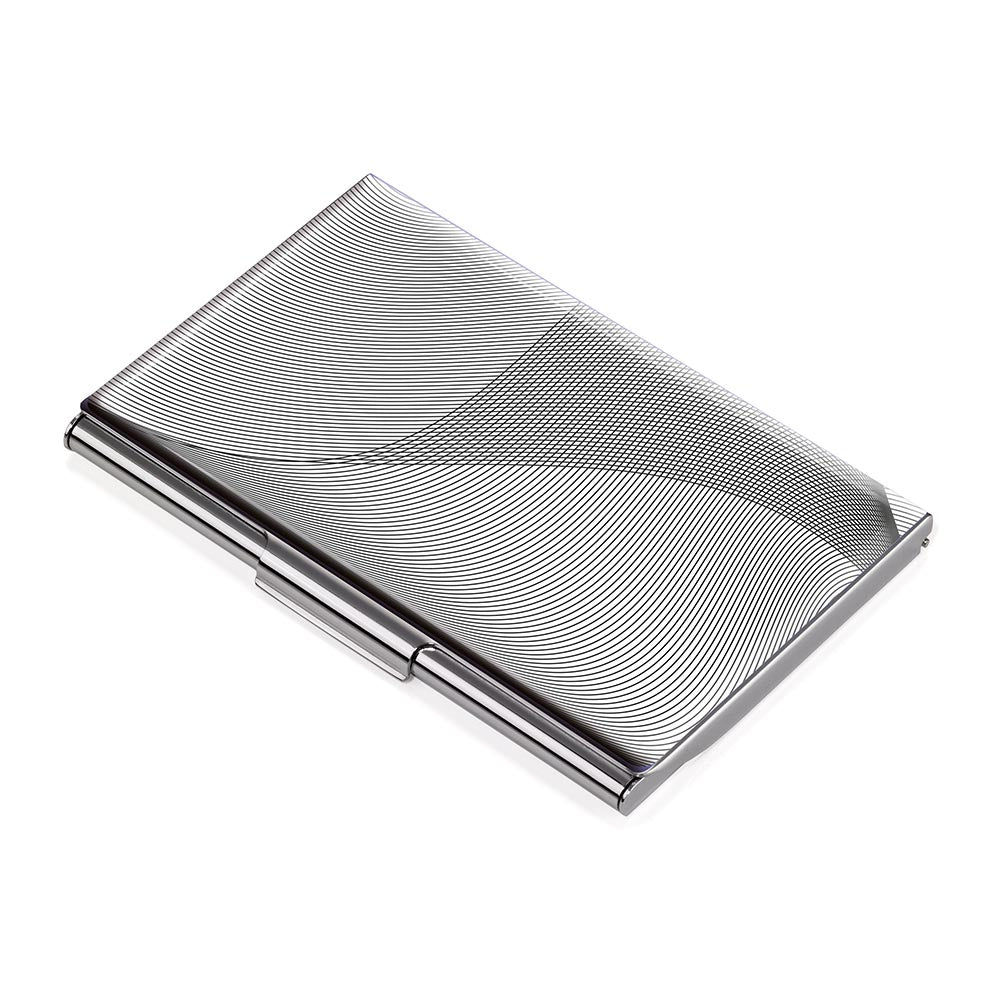 TROIKA Business Card Case ā Metal case with Geometric Waves Pattern