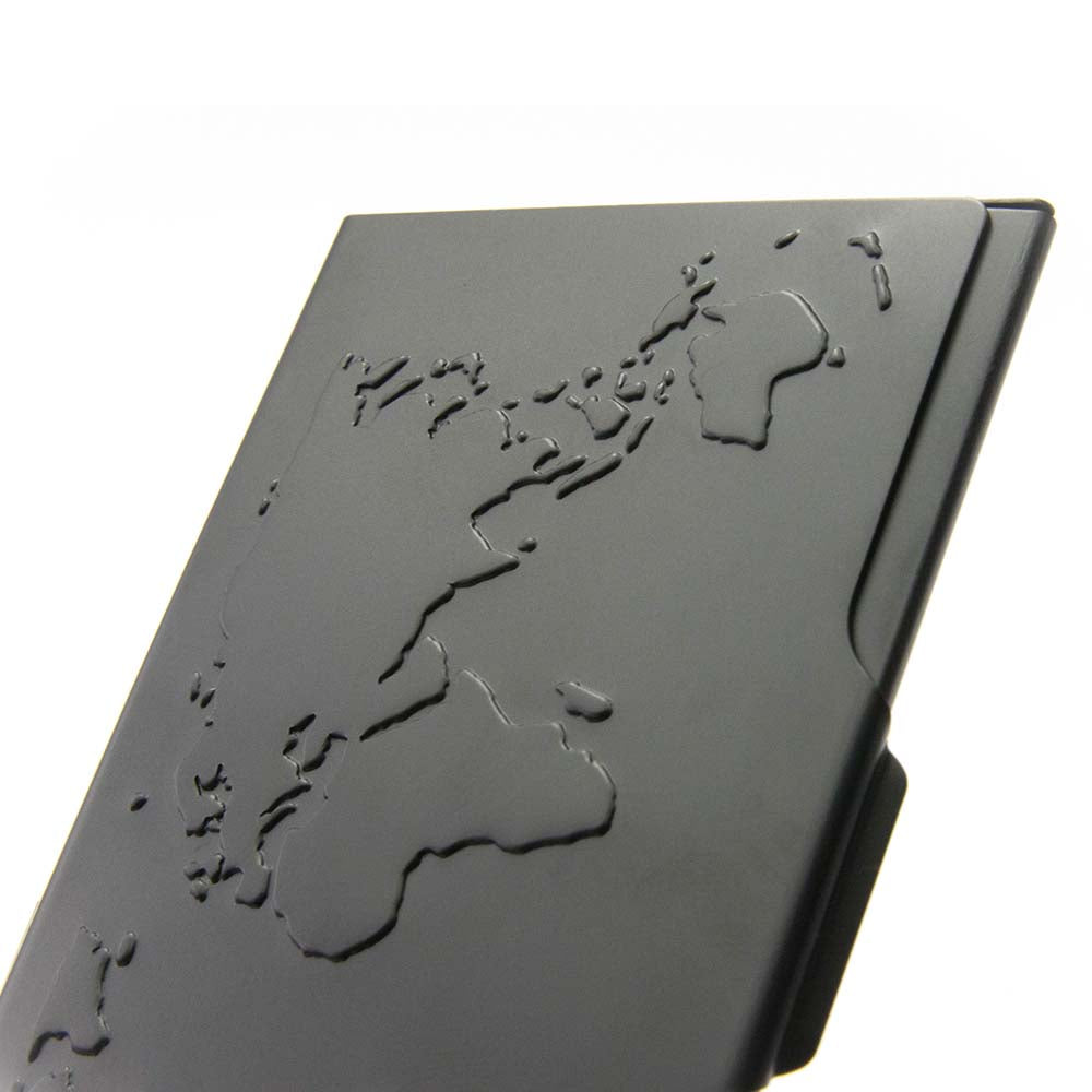 TROIKA Business Card Case with Embossed World Map - Black