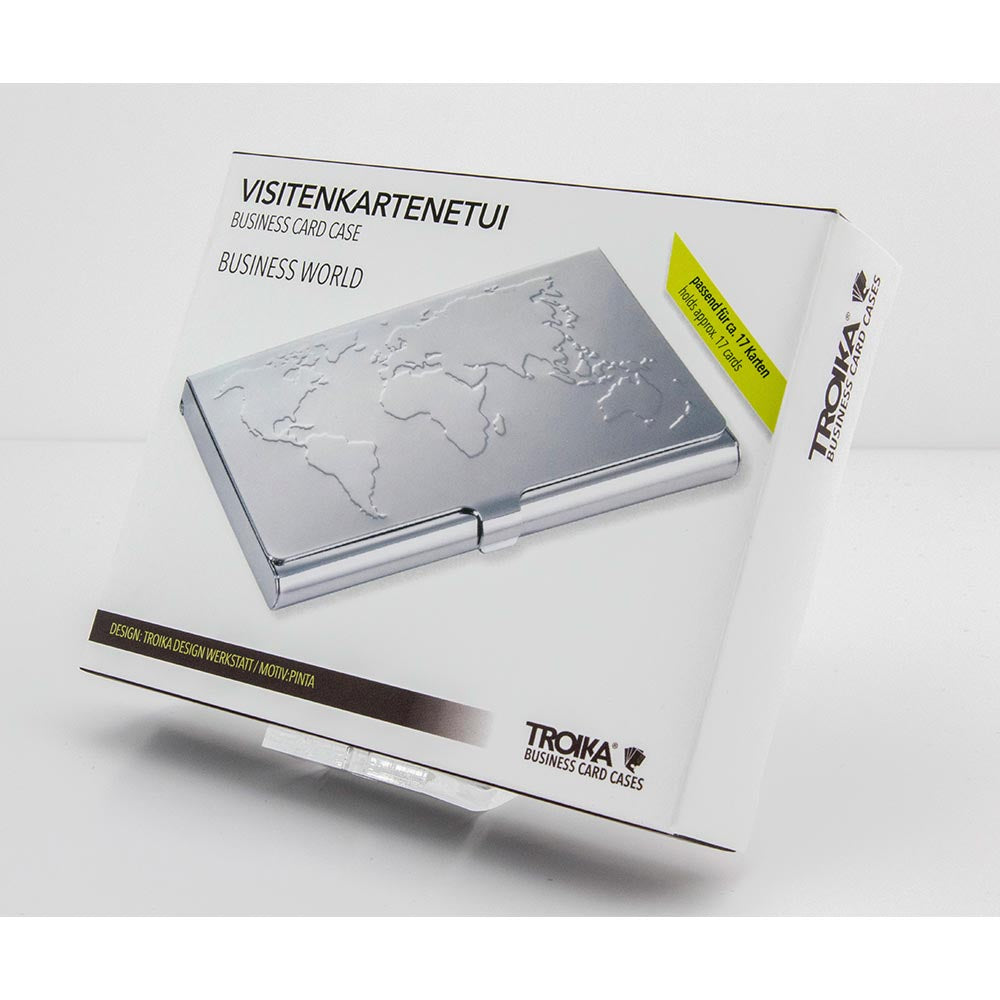 Troika Business Card Case with Embossed World Map 9cm - Silver Colour