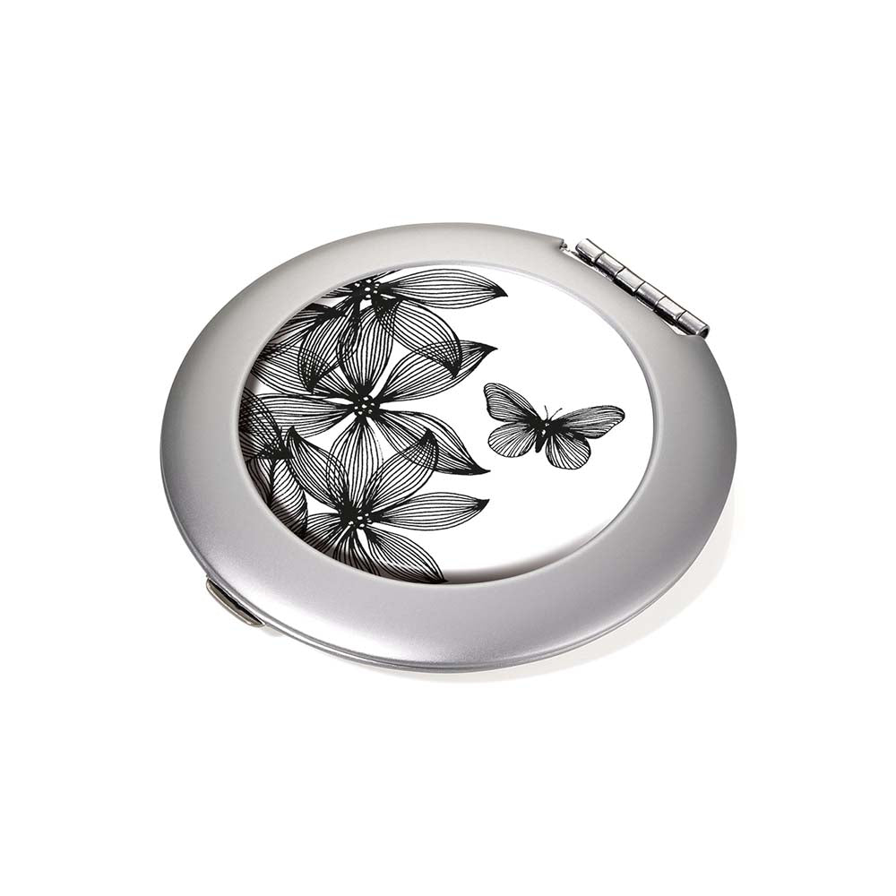 Troika Magnifying Pocket Mirror - Black Flowers