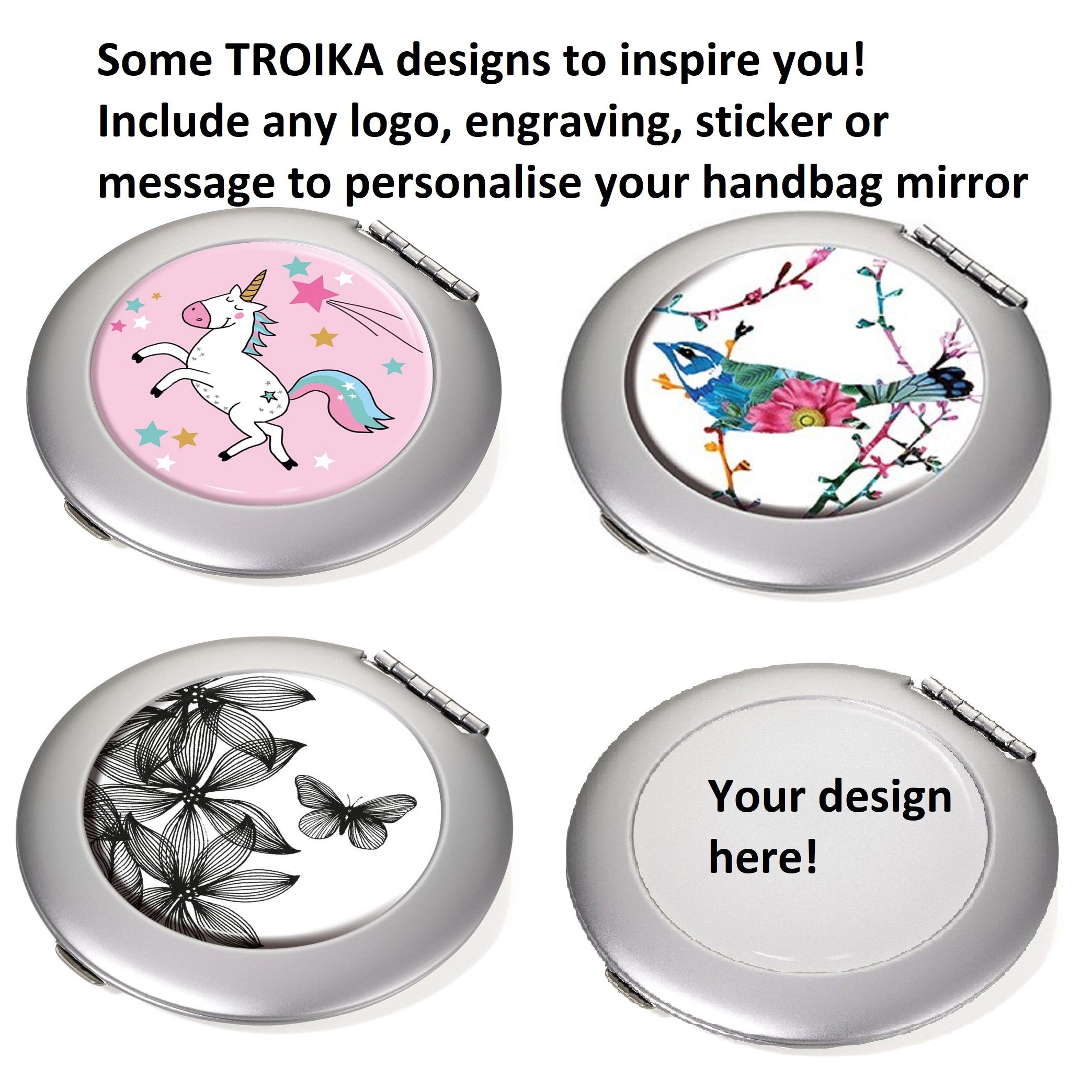 TROIKA Magnifying Handbag Mirror - Personalisable with your own Design