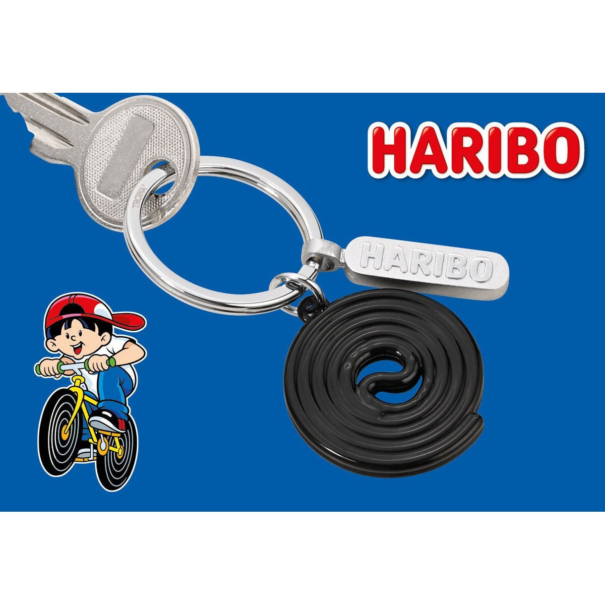 TROIKA Keyring: HARIBO Liquorice Roll & HARIBO Logo Tag on Split Ring Key Ring