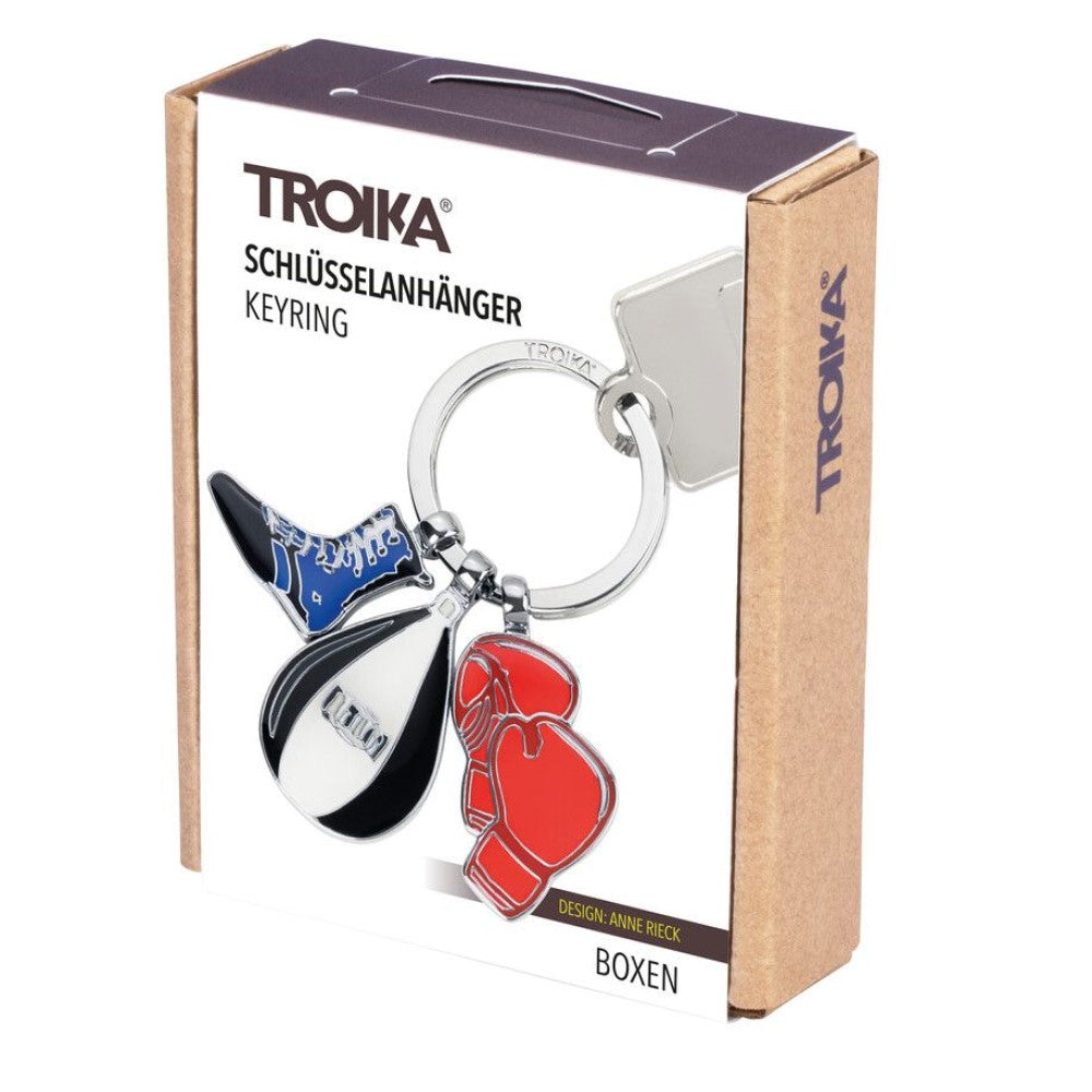 TROIKA Keyring with 3 Boxer Charms: Boxing Gloves, Boxing Boot & Punching Bag