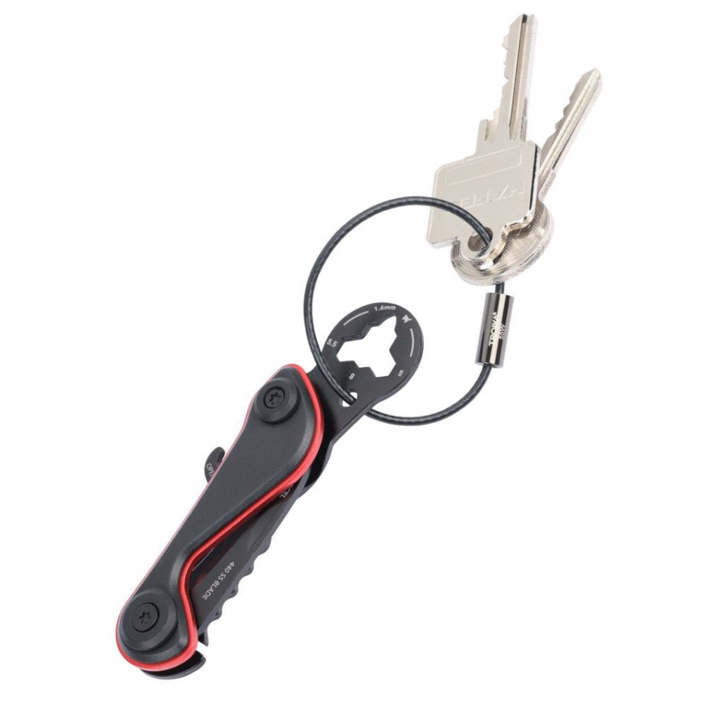 TROIKA Mini-Tool: Parcel Cutter, Blade, Keyring, Bottle Opener, Tyre Depth Gauge, Hex Keys: Black/Red
