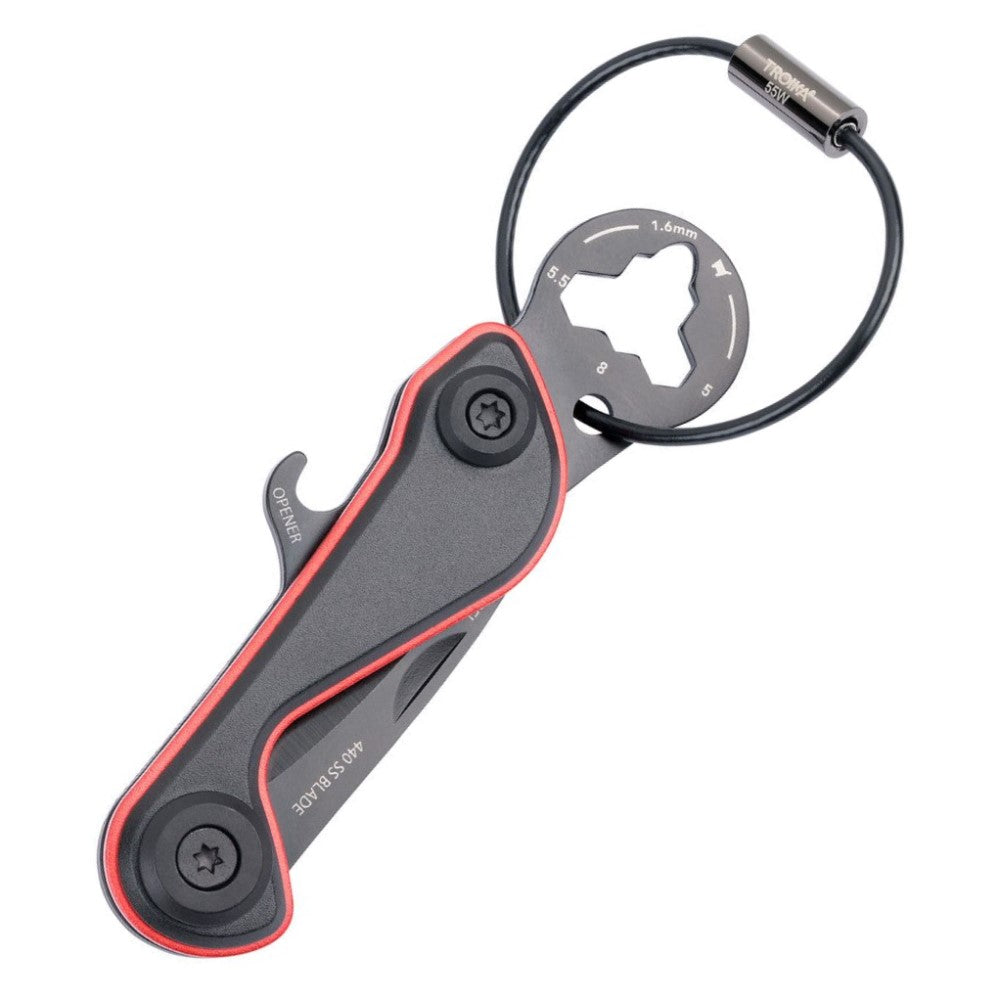 TROIKA Mini-Tool: Parcel Cutter, Blade, Keyring, Bottle Opener, Tyre Depth Gauge, Hex Keys: Black/Red