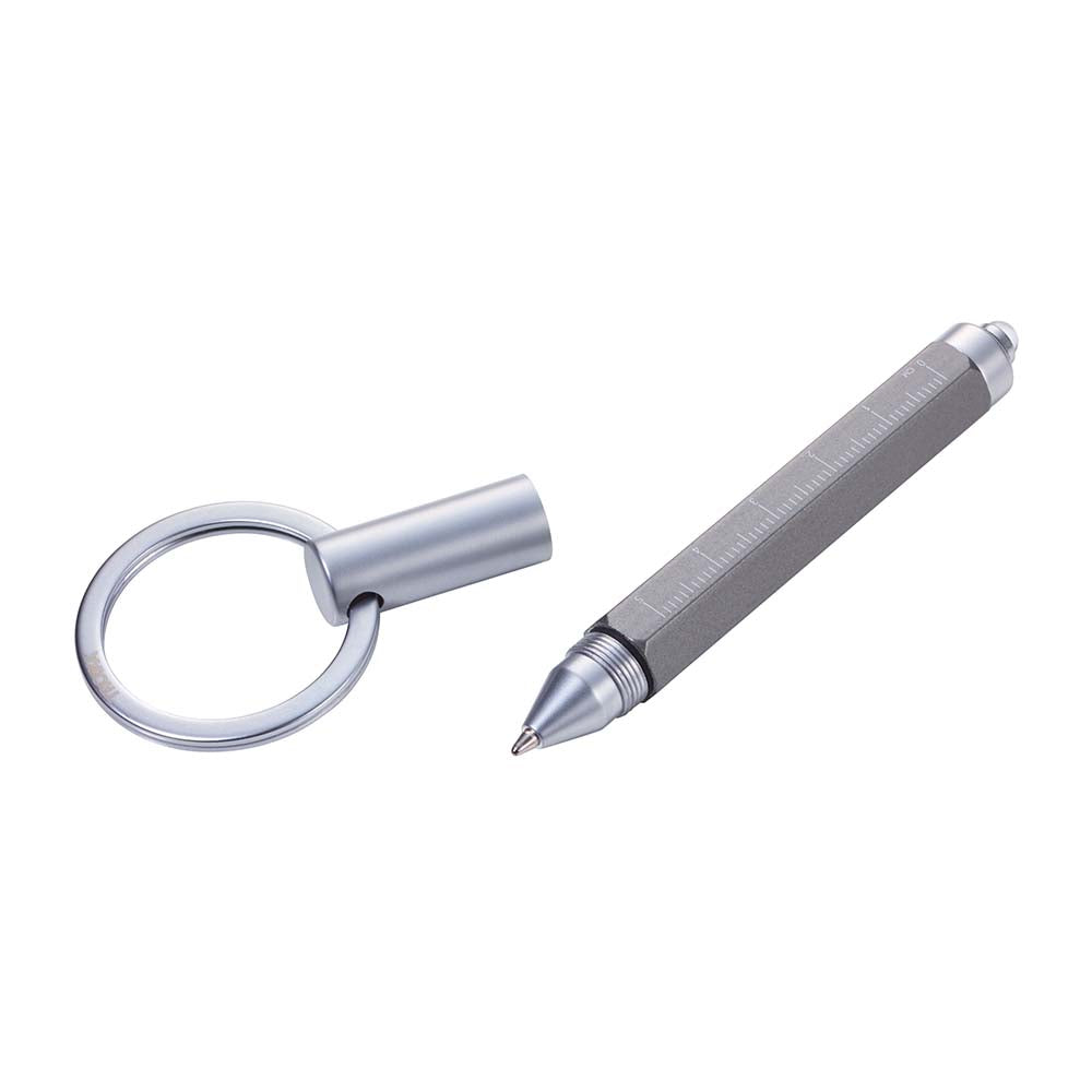 TROIKA Keyring with Torch and Micro Ballpoint Pen - Titanium