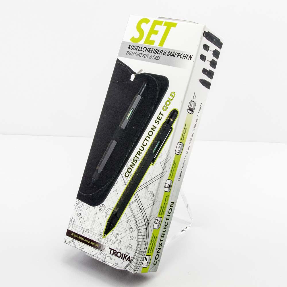 TROIKA Pen Case and Multi-Tasking Ballpoint Pen Set - Black & Gold