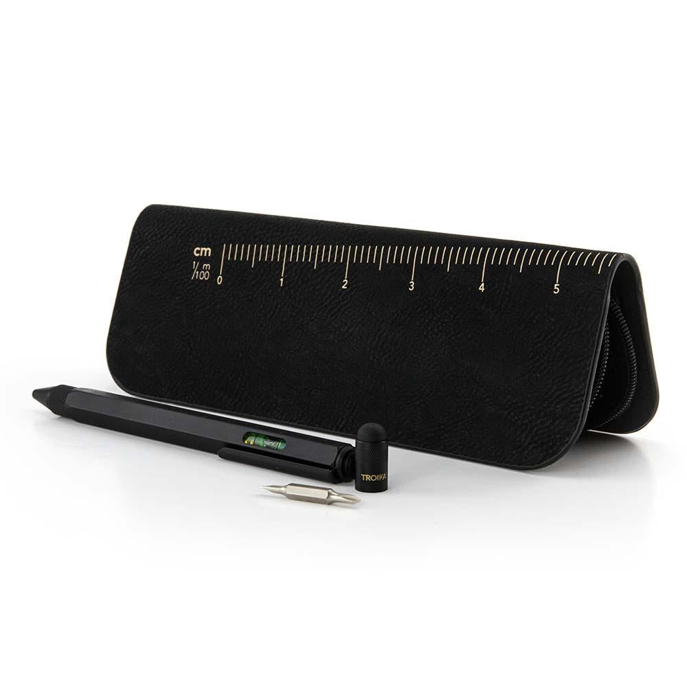 TROIKA Pen Case and Multi-Tasking Ballpoint Pen Set - Black & Gold