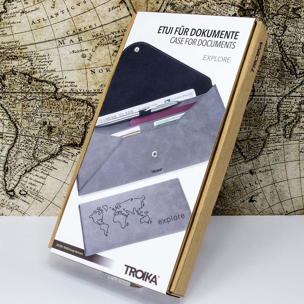 TROIKA Organiser Case for Travel Documents EXPLORE - Grey