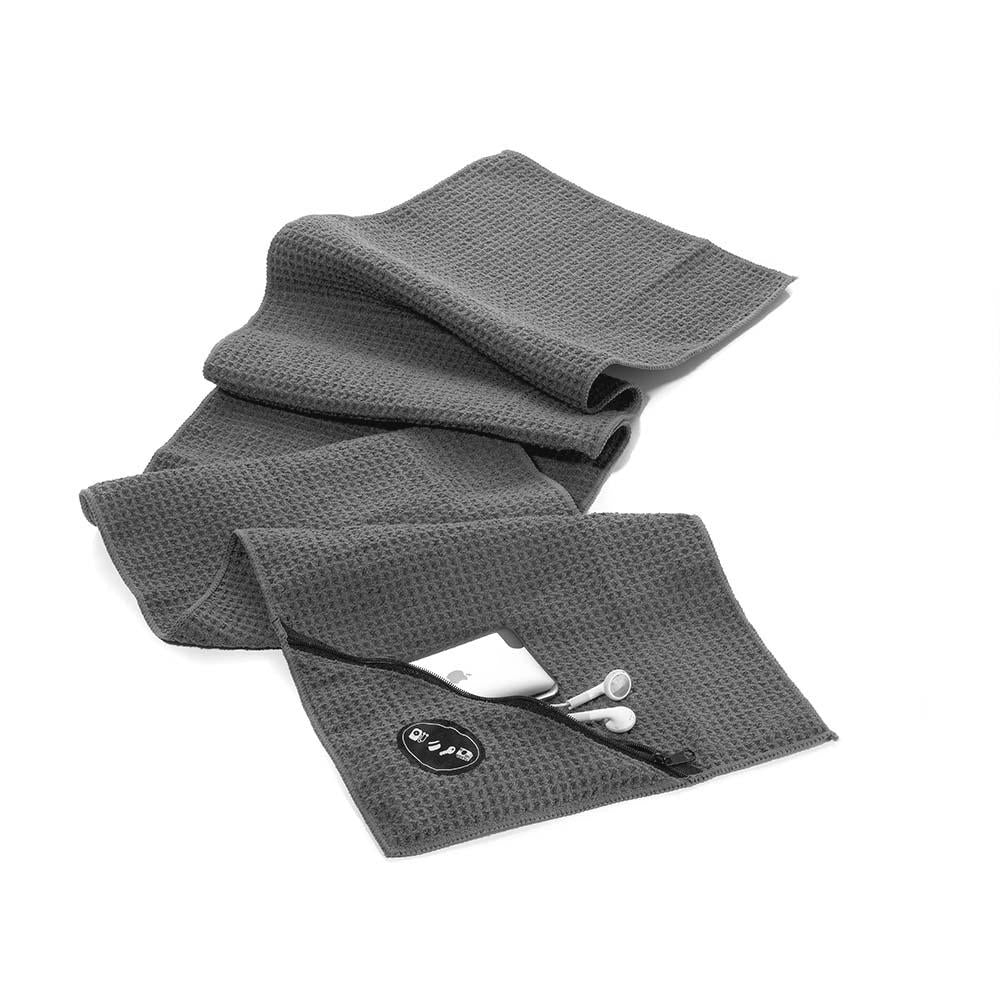 TROIKA Gym Towel with Integrated Zip Pocket - Grey