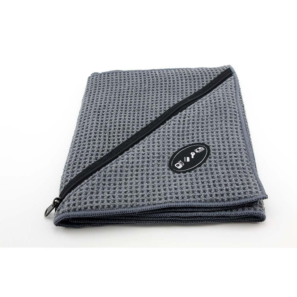 TROIKA Gym Towel with Integrated Zip Pocket - Grey