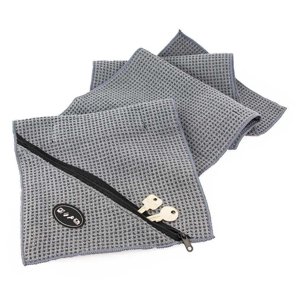 TROIKA Gym Towel with Integrated Zip Pocket - Grey