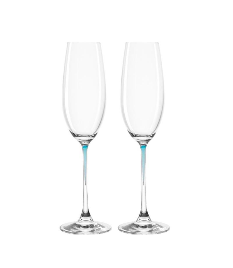 Leonardo Clear Champagne Glass with Blue Stem LA Perla Set of 2