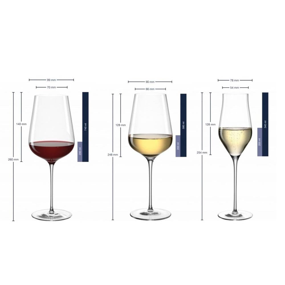 Leonardo Champagne, Red & White Wine Glasses 6x each - Brunelli - Set of 18