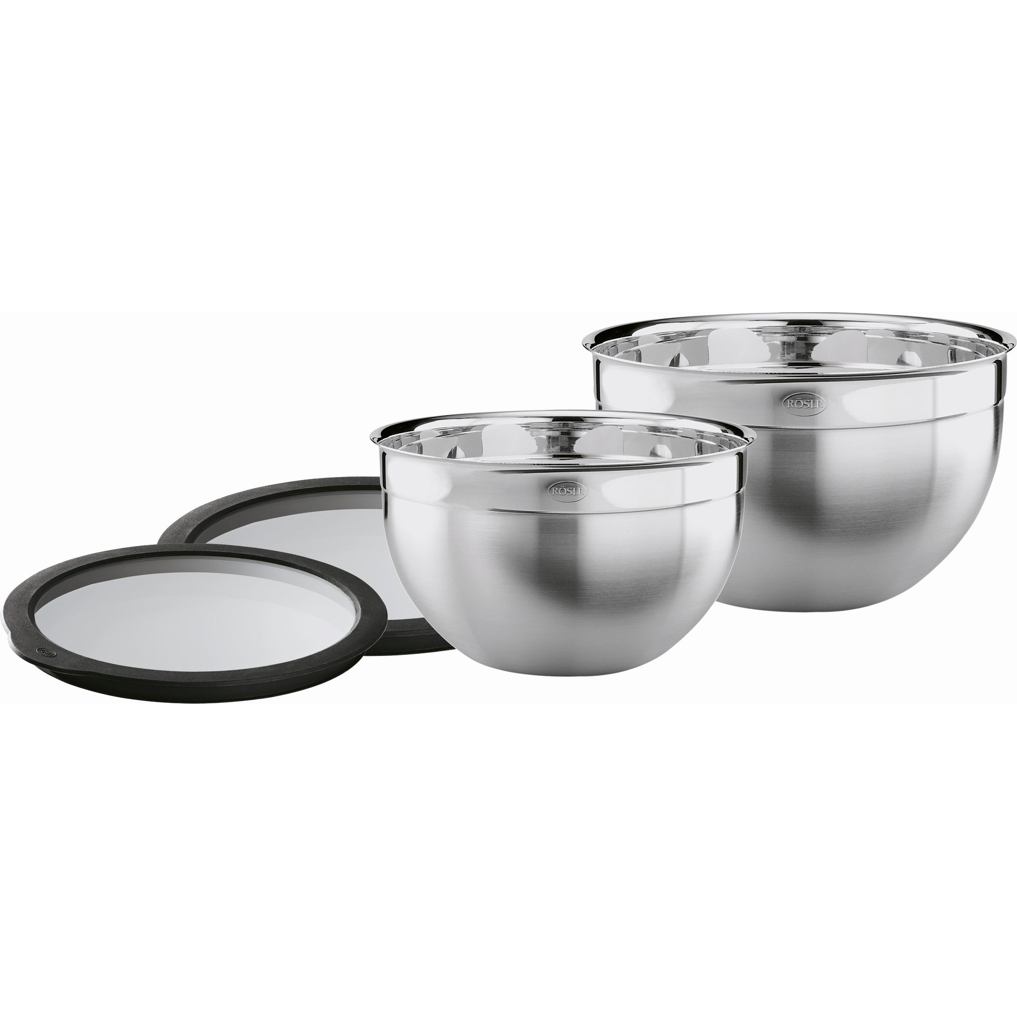 Roesle Bowl Set: Stainless Steel with Airtight Glass Lids (20 & 24cm) 2 Pcs