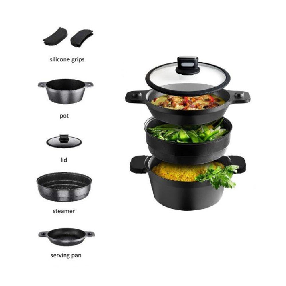 ROHE Set: Pan/Saucepan + Pot + Colander/Steamer + Lid - "PePe" Multi-Pot