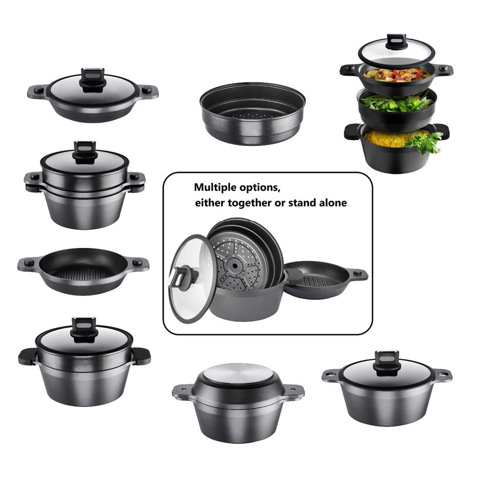 ROHE Set: Pan/Saucepan + Pot + Colander/Steamer + Lid - "PePe" Multi-Pot