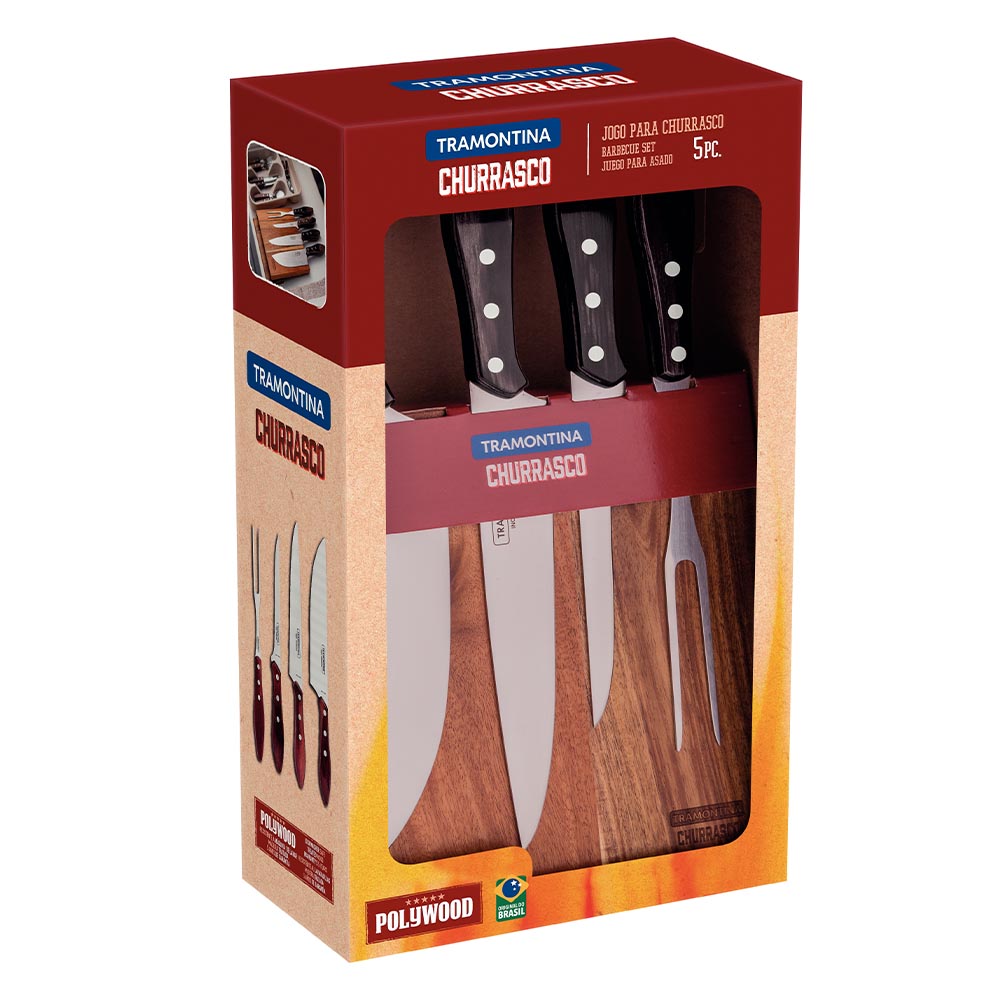 Tramontina Polywood Knife Set with Magnetic Wooden Stand - 5 Pieces