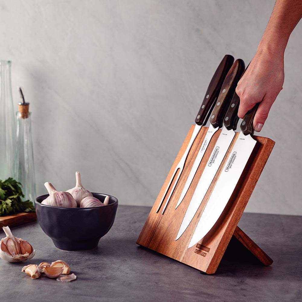 Tramontina Polywood Knife Set with Magnetic Wooden Stand - 5 Pieces