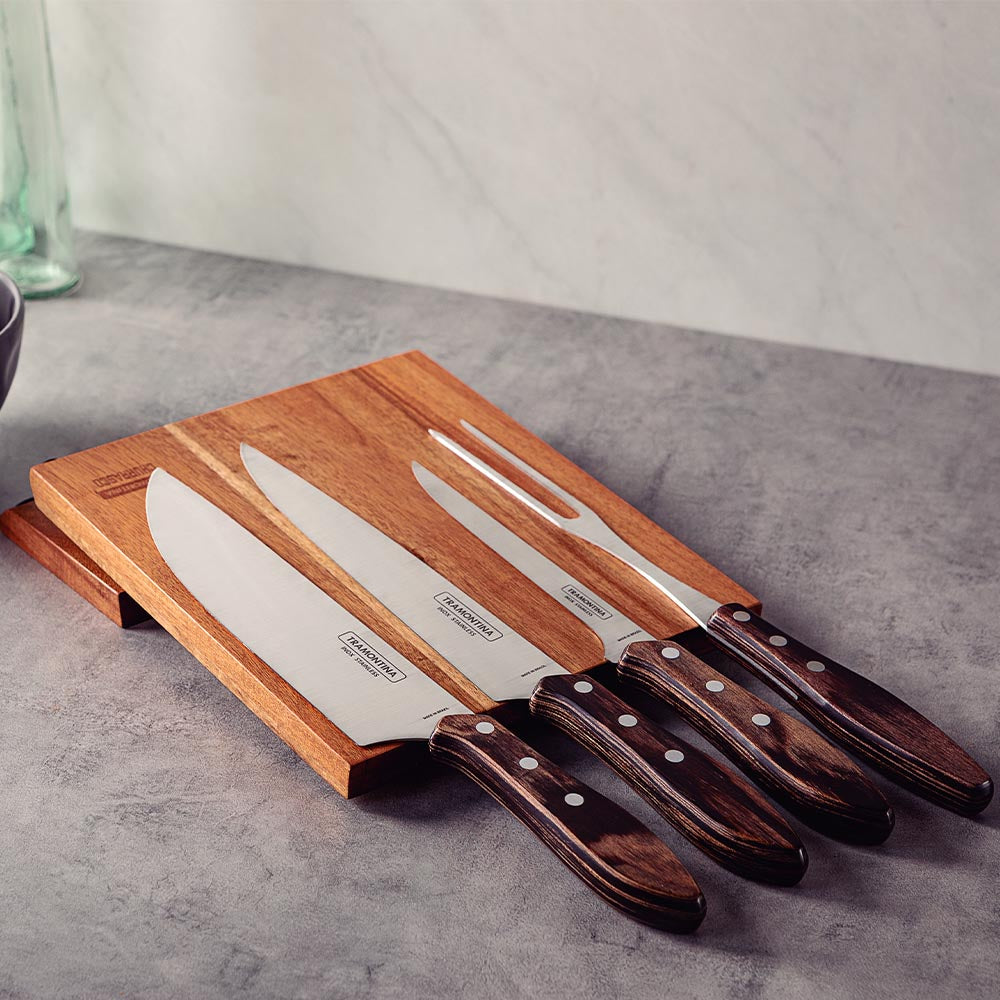 Tramontina Polywood Knife Set with Magnetic Wooden Stand - 5 Pieces