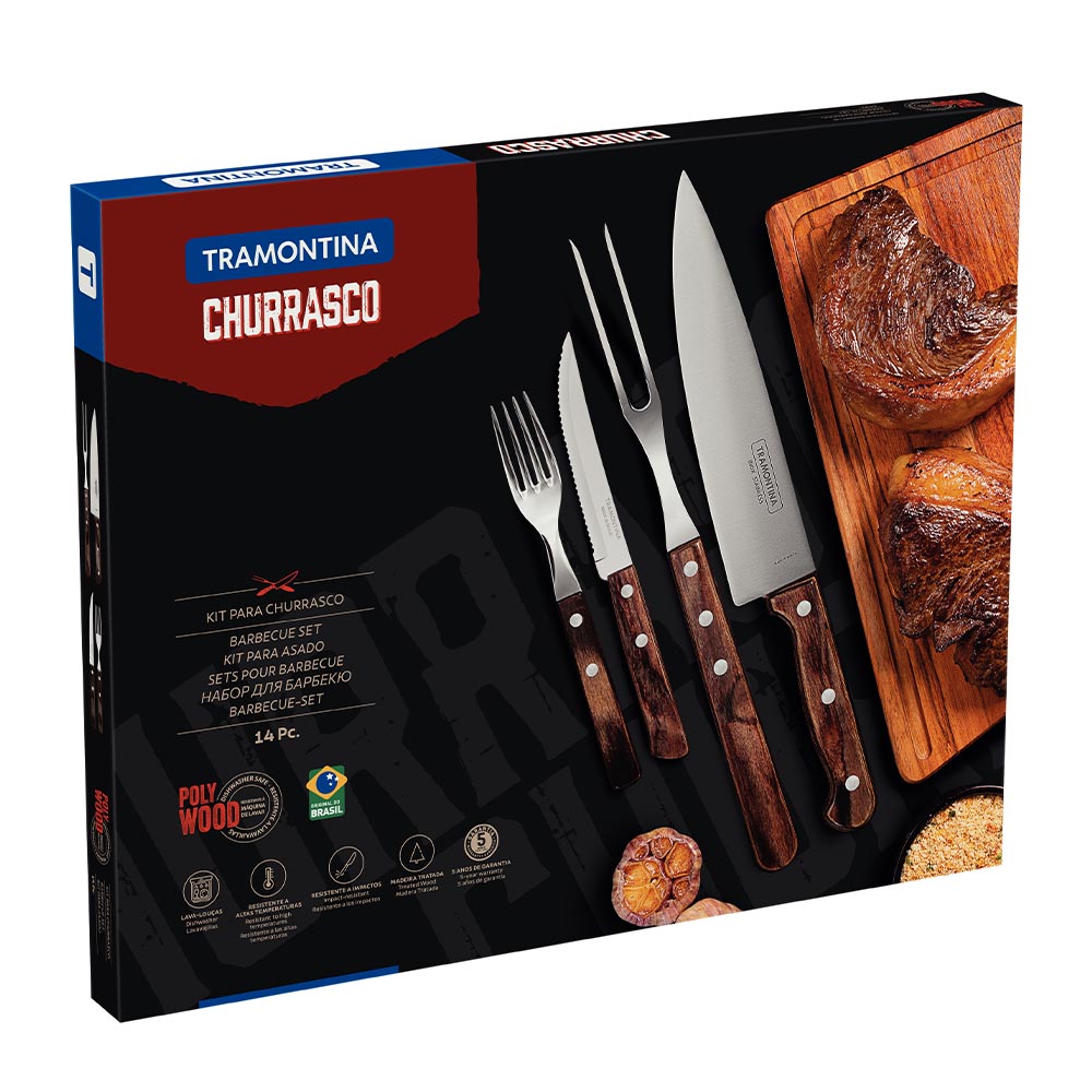 Tramontina Braai Set with Stainless Steel Blades and Dark PolyWood Handles - 14 pieces