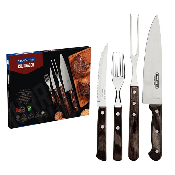 Tramontina Braai Set with Stainless Steel Blades and Dark PolyWood Handles - 14 pieces