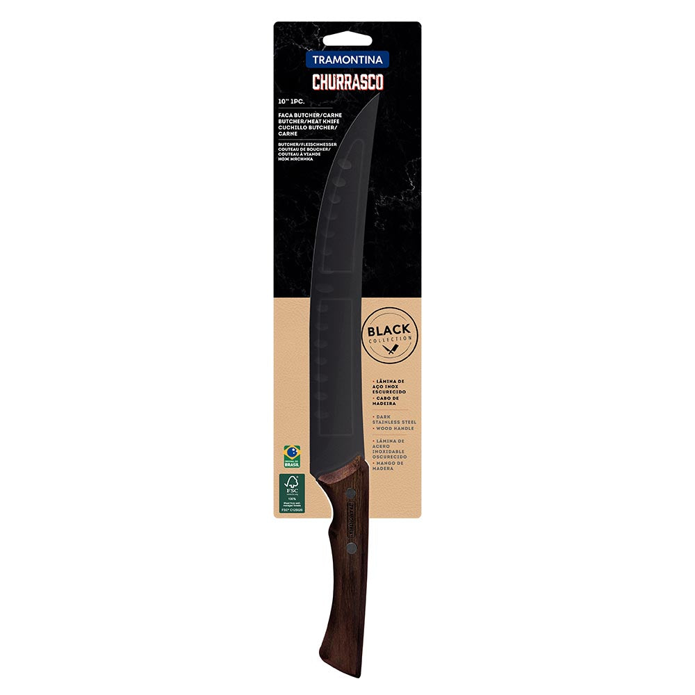 Tramontina Churrasco Butcher Knife with Darkened Stainless Steel Blade and 10" Wooden Handle