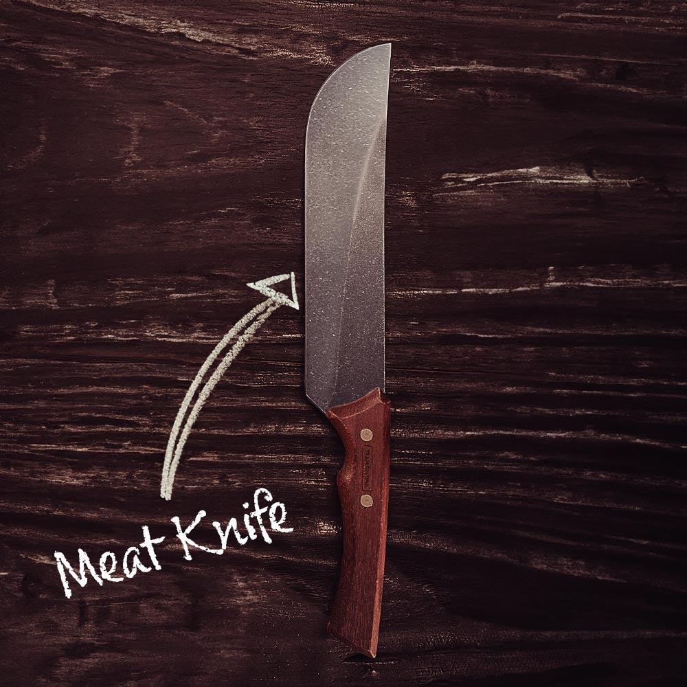 Tramontina Churrasco Meat Knife with Darkened Stainless Steel Blade and 8" Wooden Handle