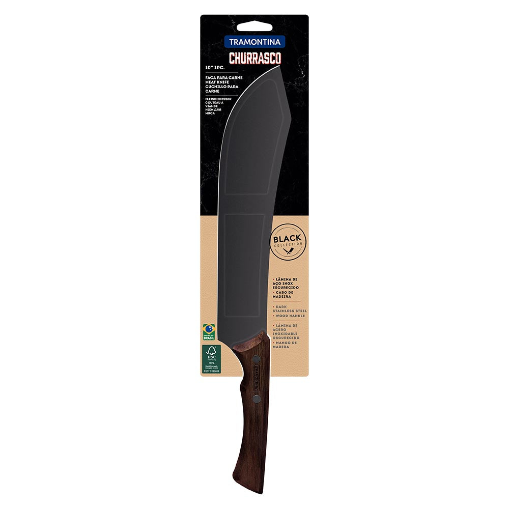 Tramontina Churrasco Meat Knife with Darkened Stainless Steel Blade and 10" Wooden Handle