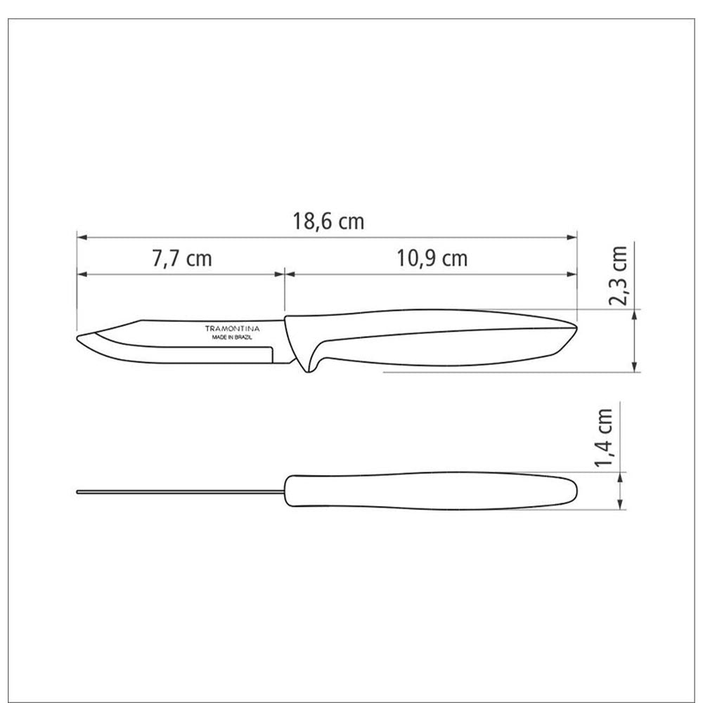 Tramontina Plenus Stainless Steel Pairing/Peeling Knife Polpropylene Handle - Grey