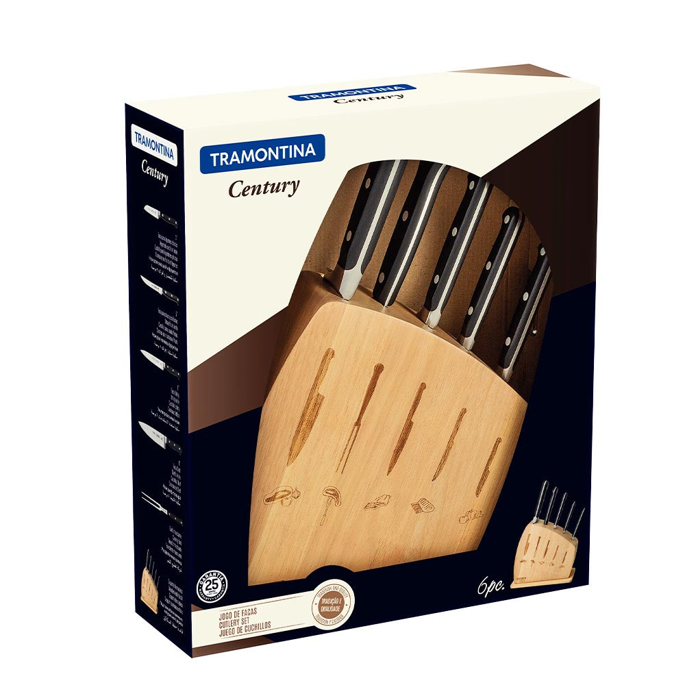 Tramontina Century Knife Block Set With Wooden Holder - 6 Pieces