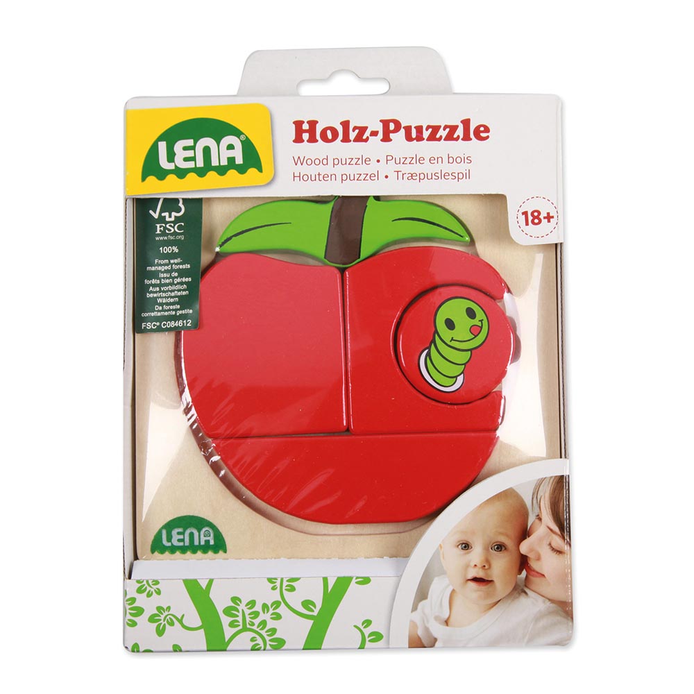 LENA Wooden Puzzle for Children 18 Months Up: Apple and Hungry Caterpillar